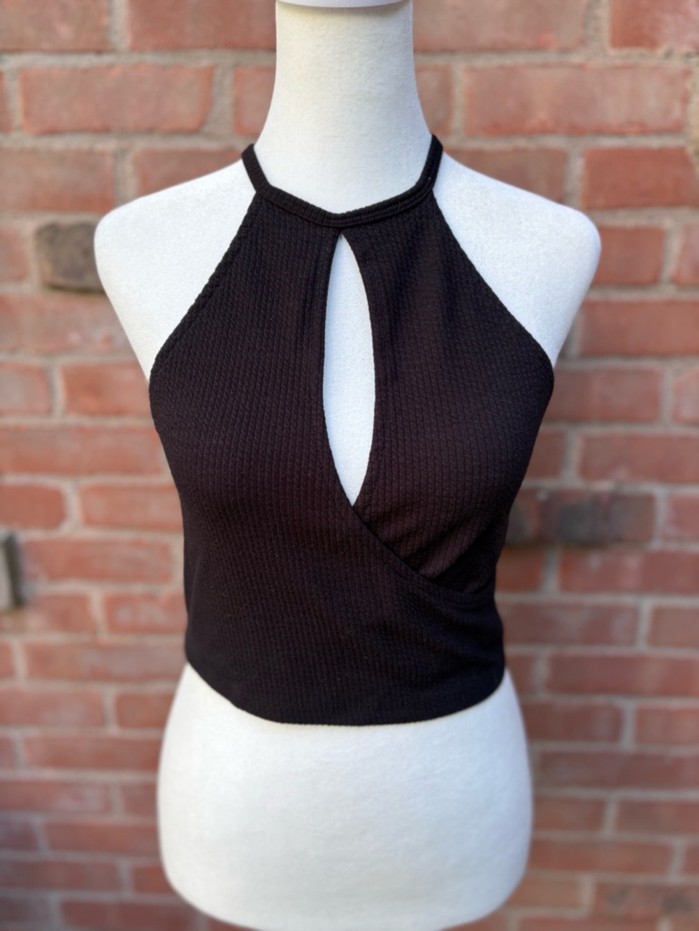 Bershka Size M Black Halter Top with Keyhole Opening